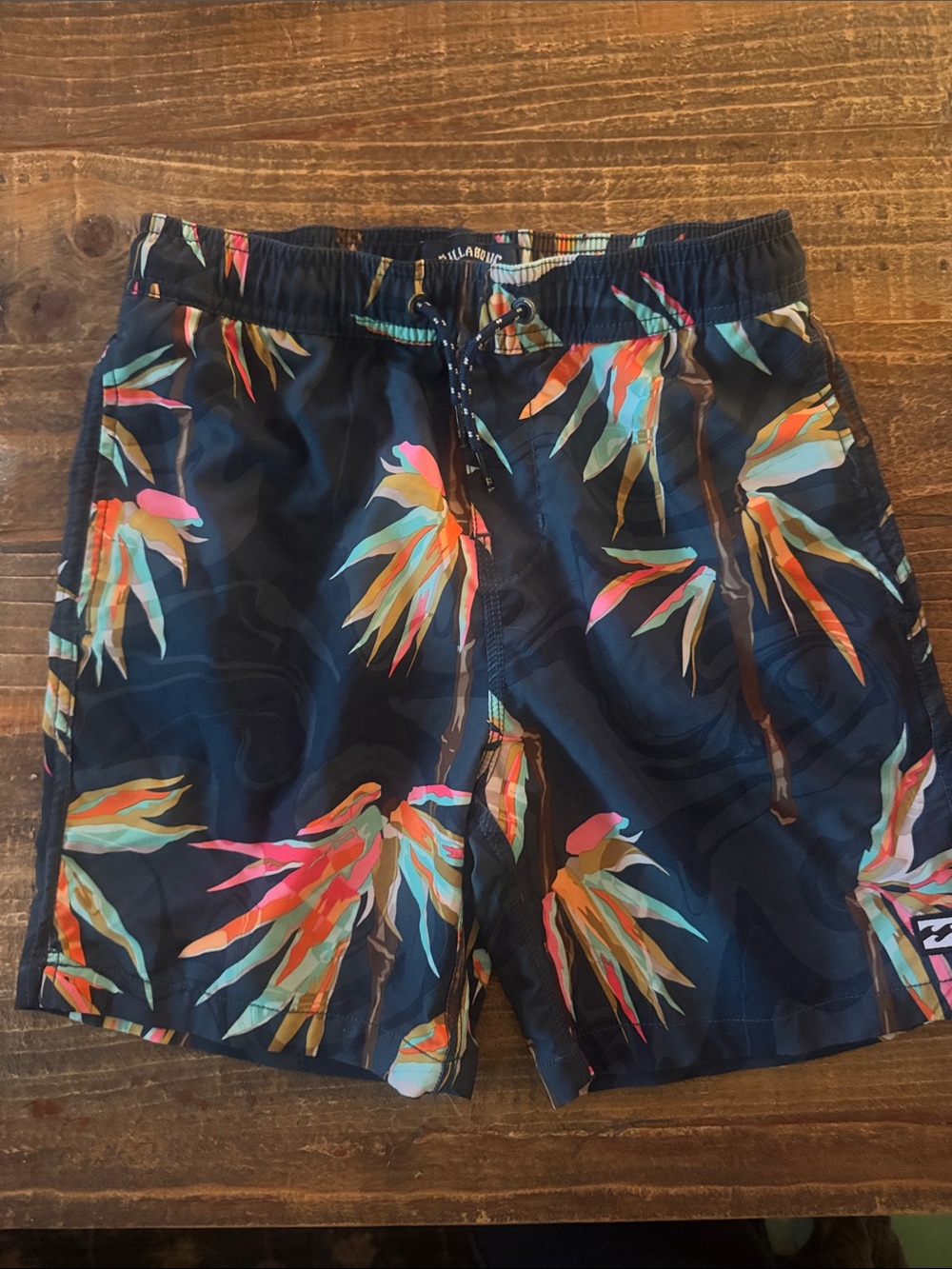 Billabong Black Swim Shorts with Multicolor Tropical Leaf Print